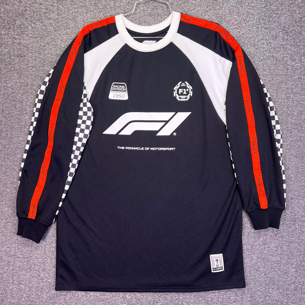 F1 Racing Jersey Mens Small‎ Black Checkered Long Sleeve Sporty Formula 1 Shirt